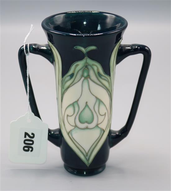 Moorcroft Collectors Club Snowdrop pattern two-handled vase